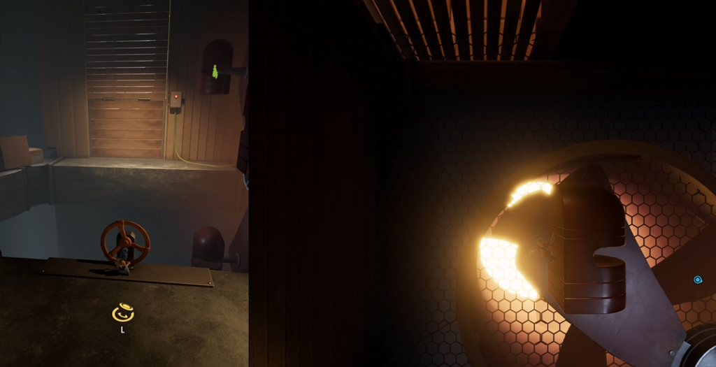 Механизм с вентилем в тёмной комнате игры It Takes Two