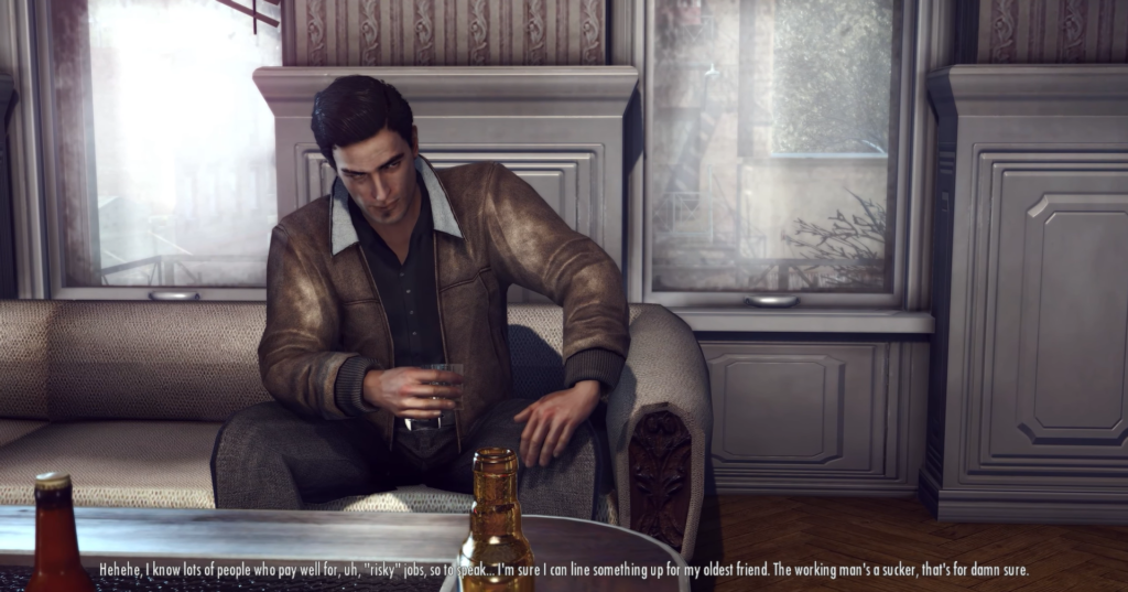 Вито Скалетта из Mafia II сидит на диване