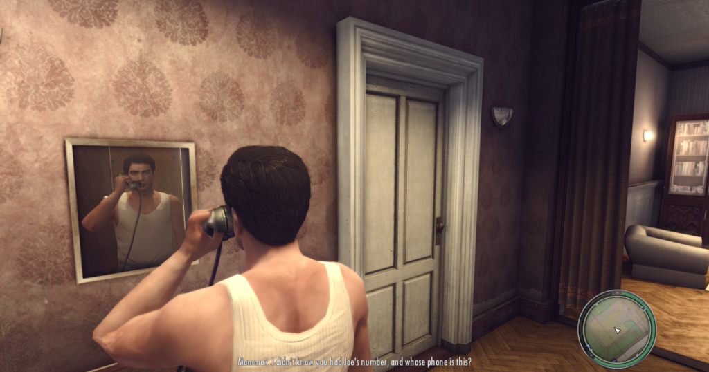 Вито Скалетта из Mafia II говорит по телефону дома