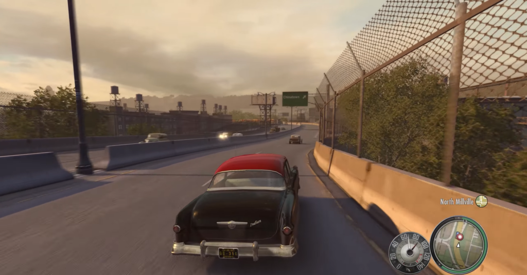 Машина едет по шоссе в Mafia II