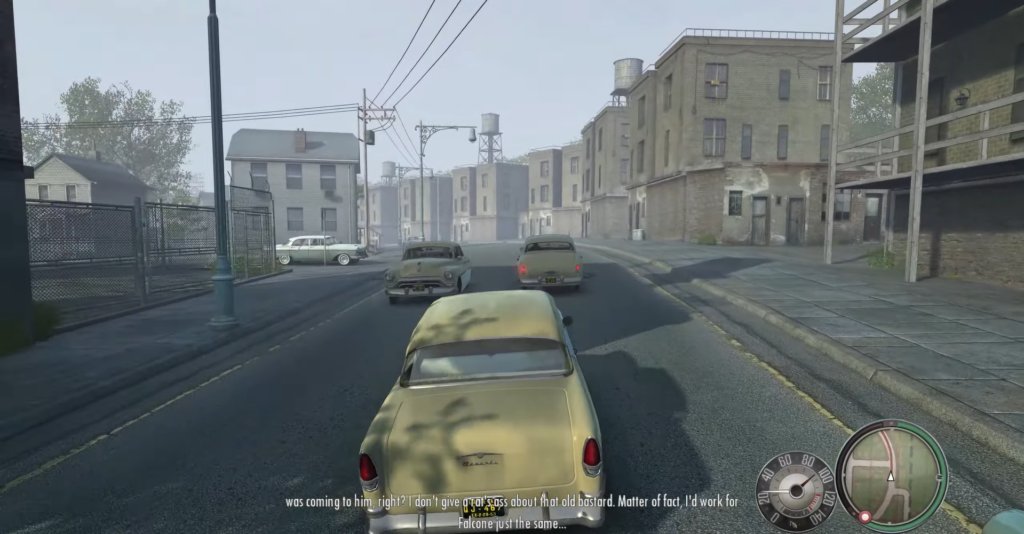 Автомобиль едет по городской улице в Mafia II