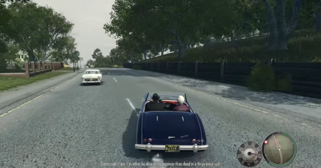 Кабриолет едет по дороге в Mafia II