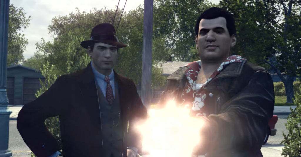 Вито Скалетта и Джо Барбаро стреляют на улице Mafia II