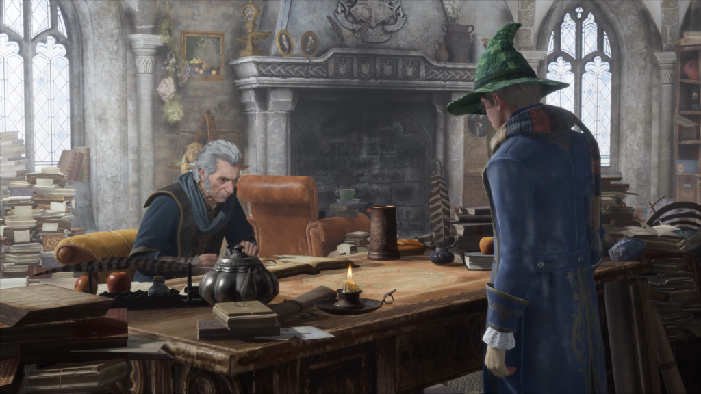 Профессор Фиг разговаривает со студентом в кабинете Хогвартса