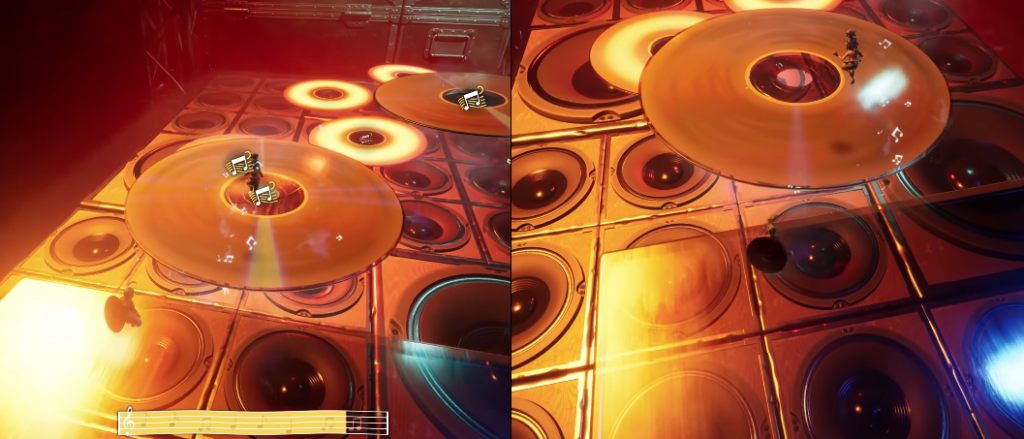 Мэй и Коди прыгают по оранжевым дискам в It Takes Two