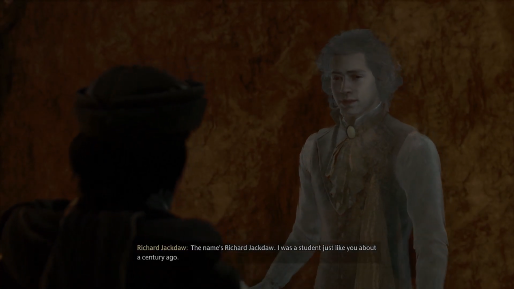 Ричард Джекдоу разговаривает с учеником в Hogwarts Legacy