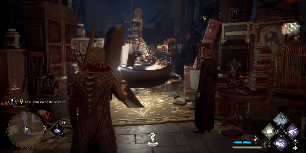 Персонаж Hogwarts Legacy применяет магию в библиотеке Хогвартса