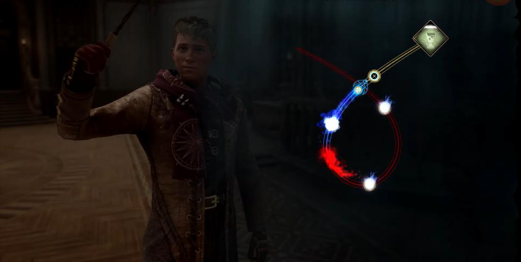 Ученик колдует палочкой в Hogwarts Legacy, мини-игра замков