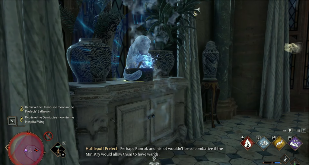 Демимаска из Hogwarts Legacy светится на тумбе