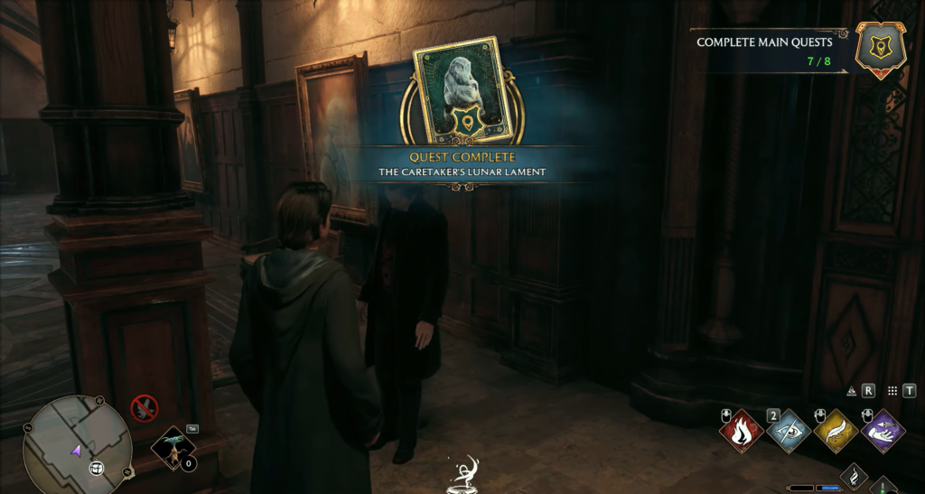 Игрок разговаривает с NPC в коридоре Хогвартса Hogwarts Legacy