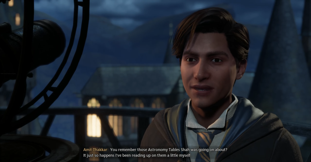 Амит Тхаккар из Hogwarts Legacy говорит на башне ночью
