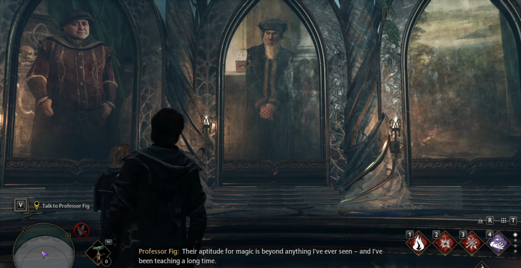 Игрок разговаривает с профессором Фигом в Hogwarts Legacy
