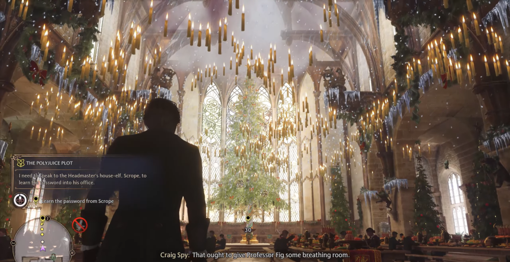 Ученик стоит в Большом зале Хогвартса, Hogwarts Legacy