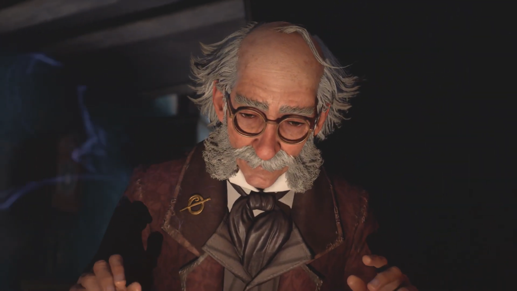 Пожилой мужчина в очках смотрит вниз в комнате