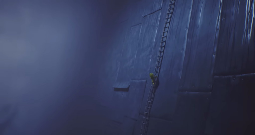 Шестая из Little Nightmares карабкается по лестнице на стене