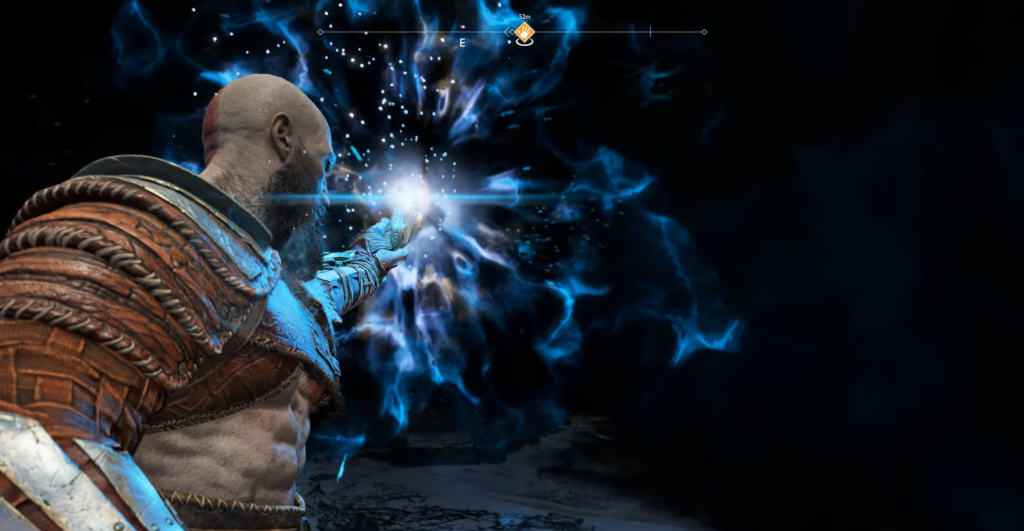 Кратос из God of War открывает синий портал в темноте