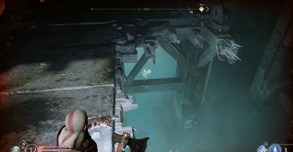 Кратос из God of War смотрит вниз с моста