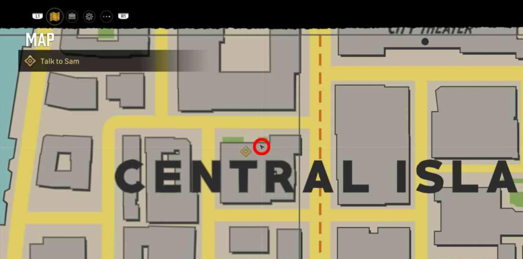 Карта Central Island с отмеченной точкой задания