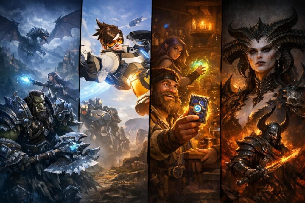 Трейсер Overwatch и персонажи Blizzard на коллаже