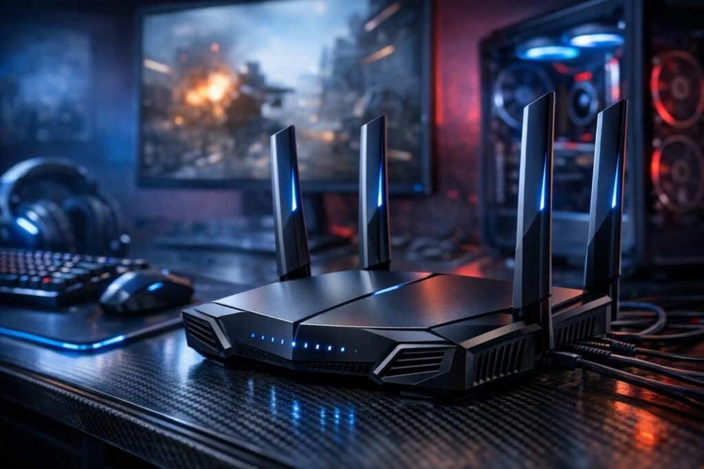Wi‑Fi роутер с антеннами на игровом столе