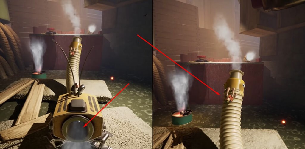 Персонаж It Takes Two карабкается по белой трубе